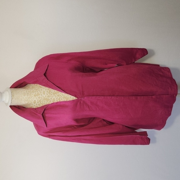 David N Women's Fuchsia Flat Front Long Sleeve 100% Linen  Button Down Top - Picture 1 of 12